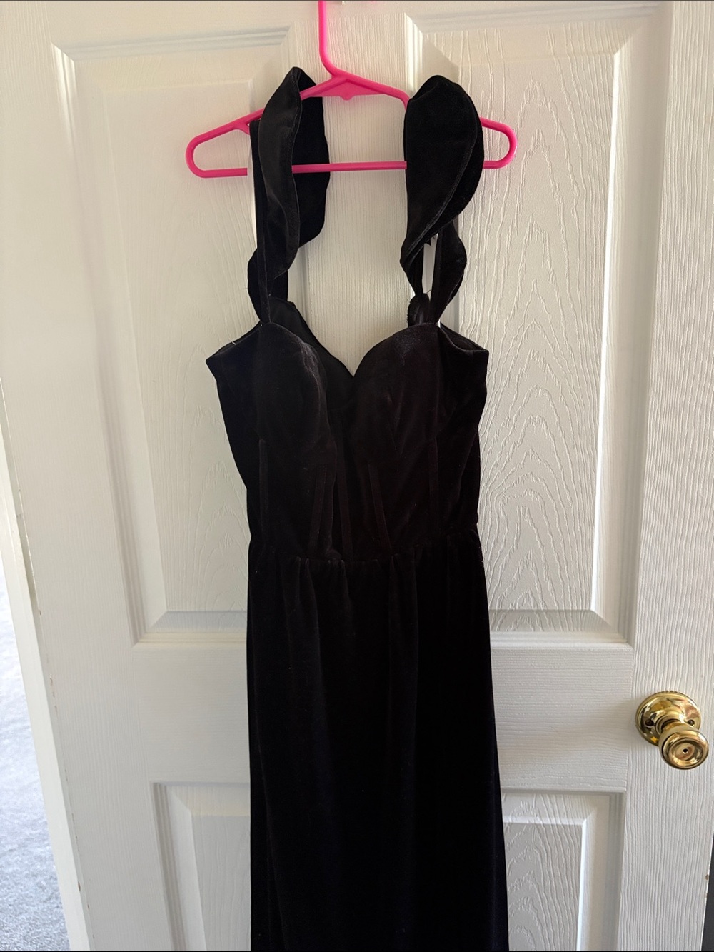Azazie Black Velvet Slip Dress with Twist Shoulder Straps